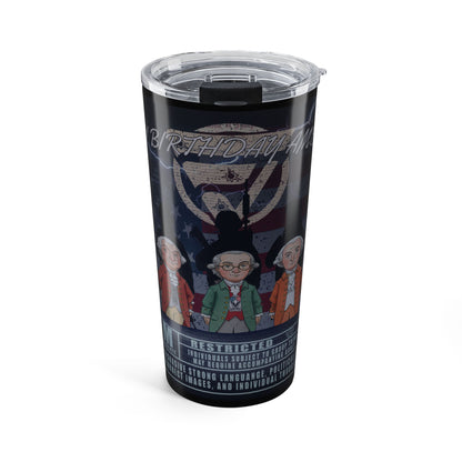 Tumbler with historical figures design on a white background