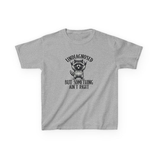 Gray t-shirt with a racoon design on a white background