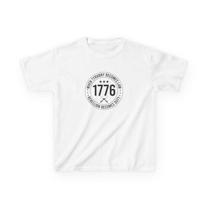White t-shirt with black text design on a white background