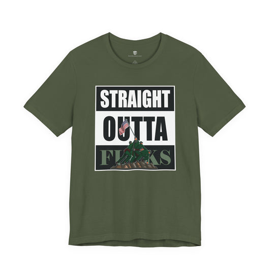 Military Green t-shirt with text on a white background