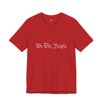 Red t-shirt with 'We The People' text on a white background