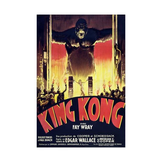 Vintage movie poster for 'King Kong' featuring a gorilla and crowd scene.