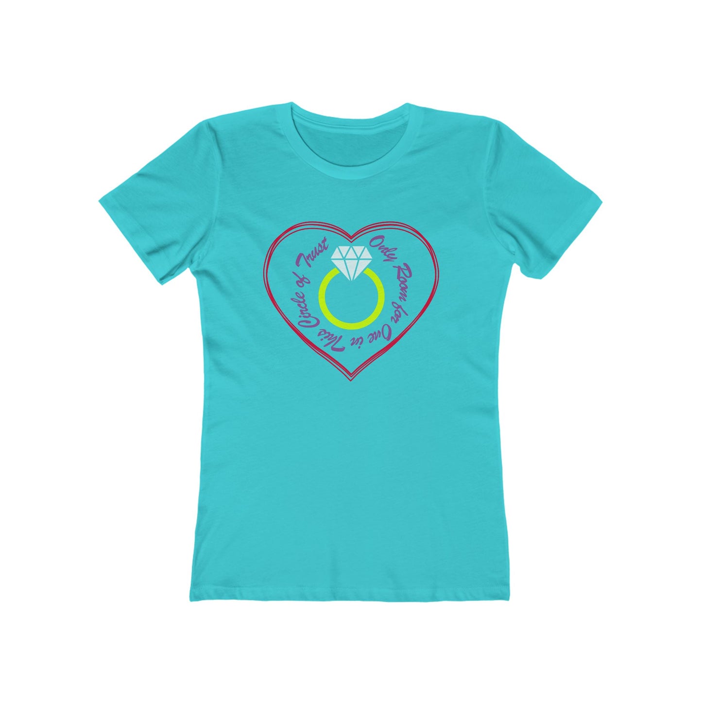Turquoise t-shirt with a heart-shaped graphic design on a white background