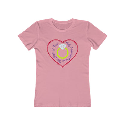 Pink t-shirt with a heart-shaped design featuring a ring on a white background