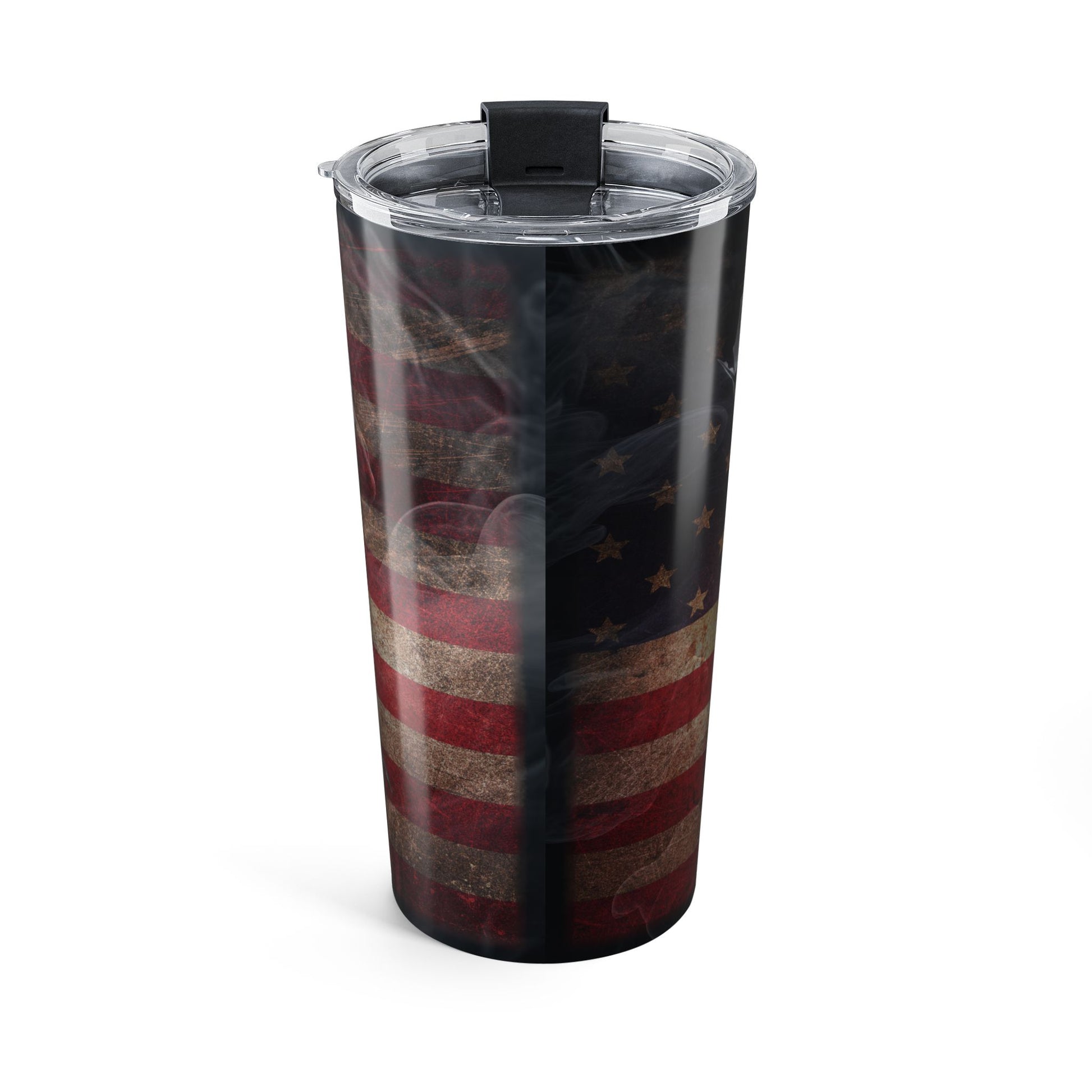 Tumbler with American flag design on a white background