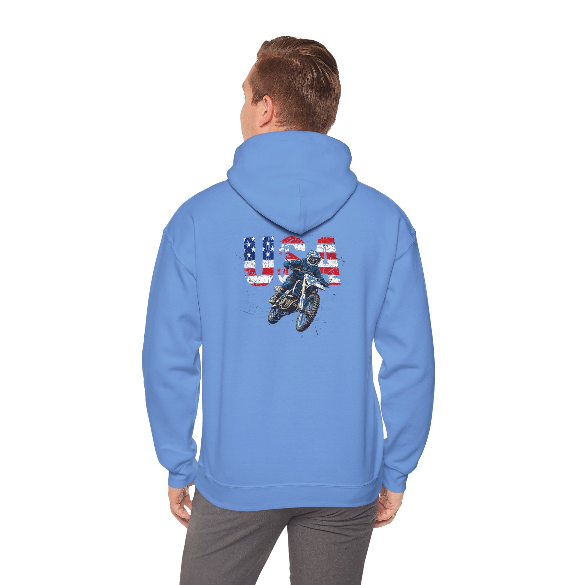 Unisex Hoodie Patriotic USA Dirt Bike Motorcycle Blue