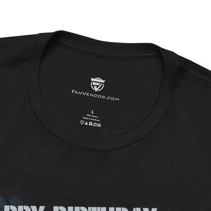 Black t-shirt with 'FanVendor.com' logo and text on a white background