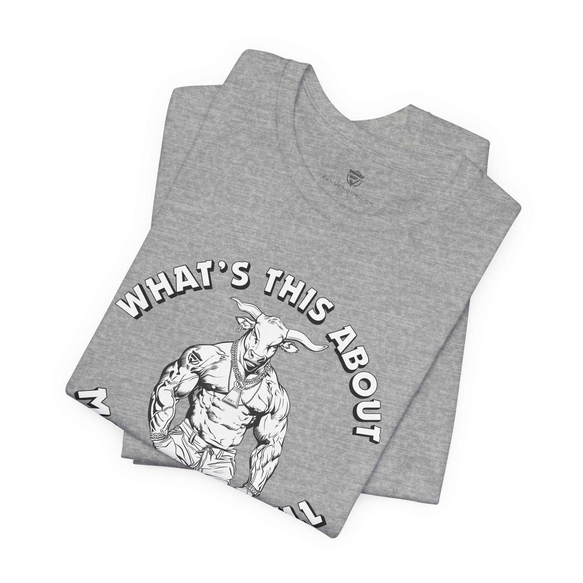 Black t-shirt with a graphic and text folded on a white background.