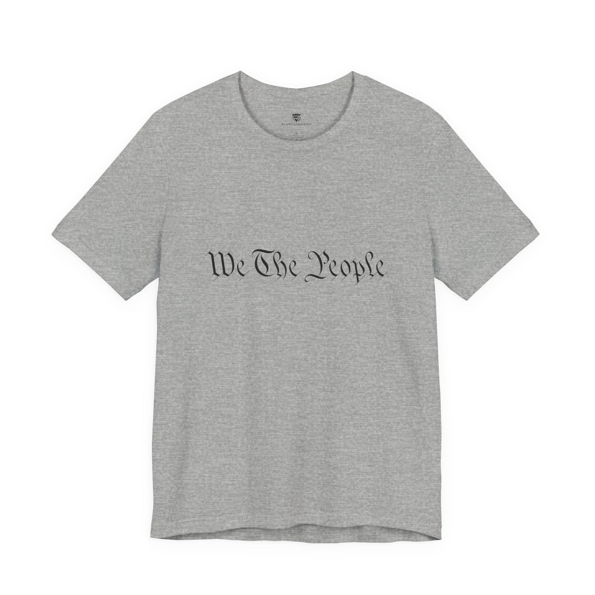 Gray t-shirt with text 'We The People' on black background