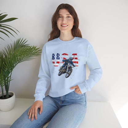 Unisex Motorcycle Sweatshirt America USA Dirt Bike Blue