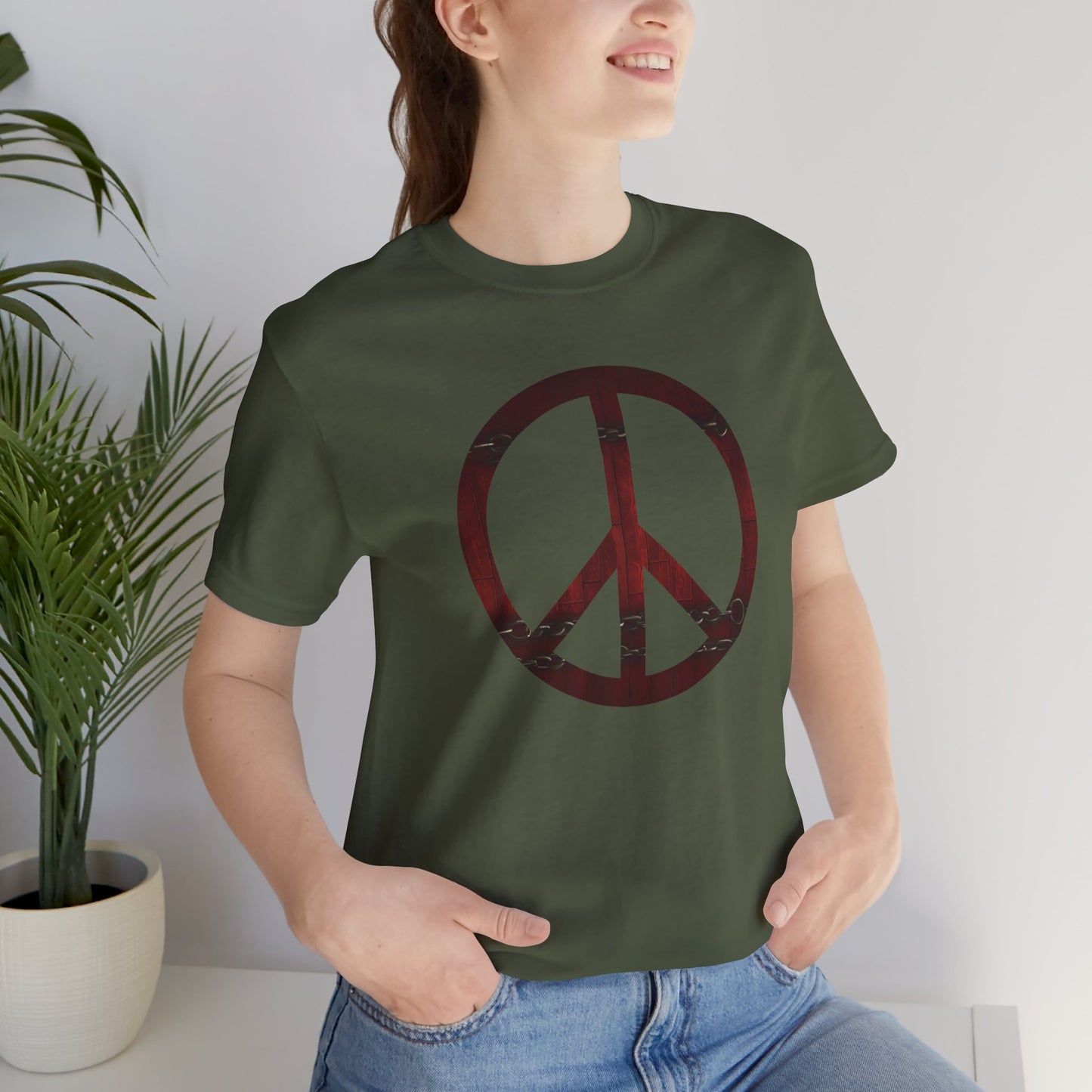 Unisex T-Shirt Chest Wood Peace Sign Military Green