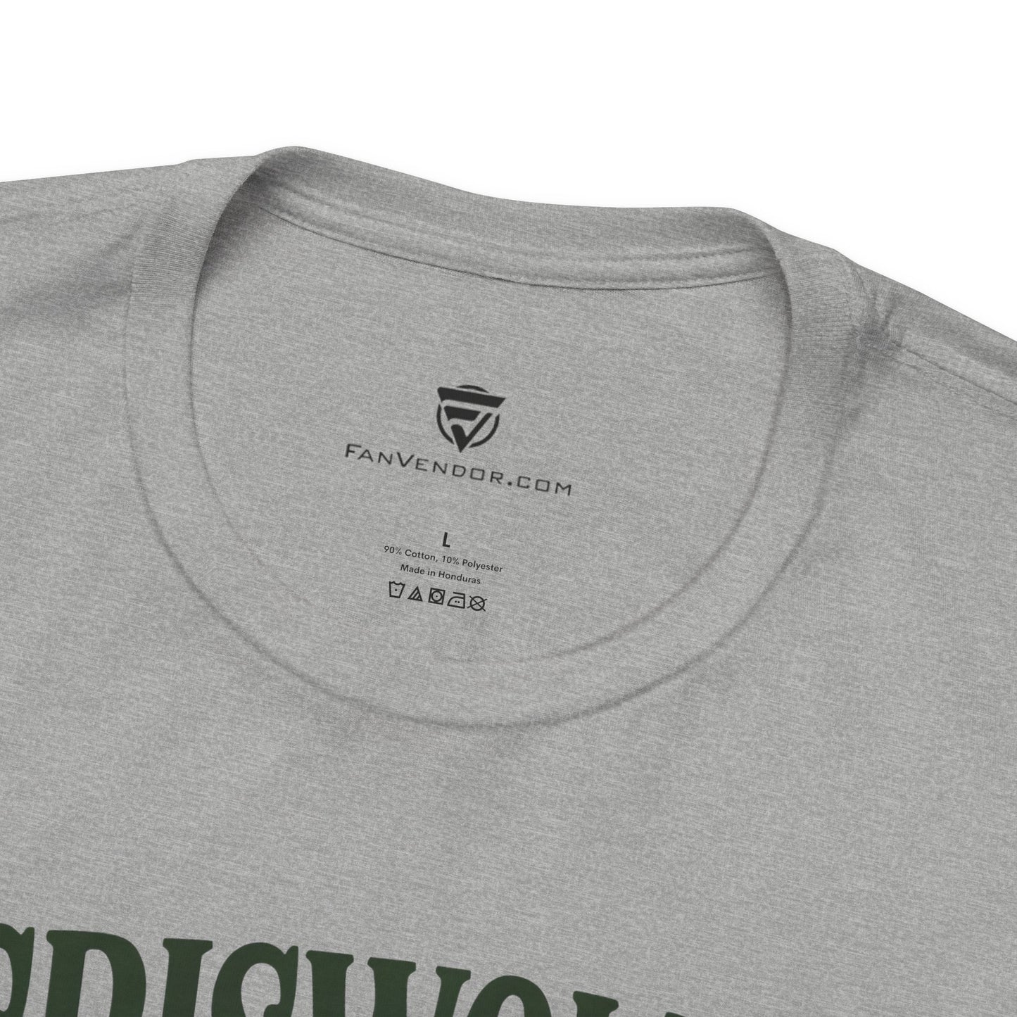 Gray t-shirt with 'FanVendor.com' logo and text on the collar area.