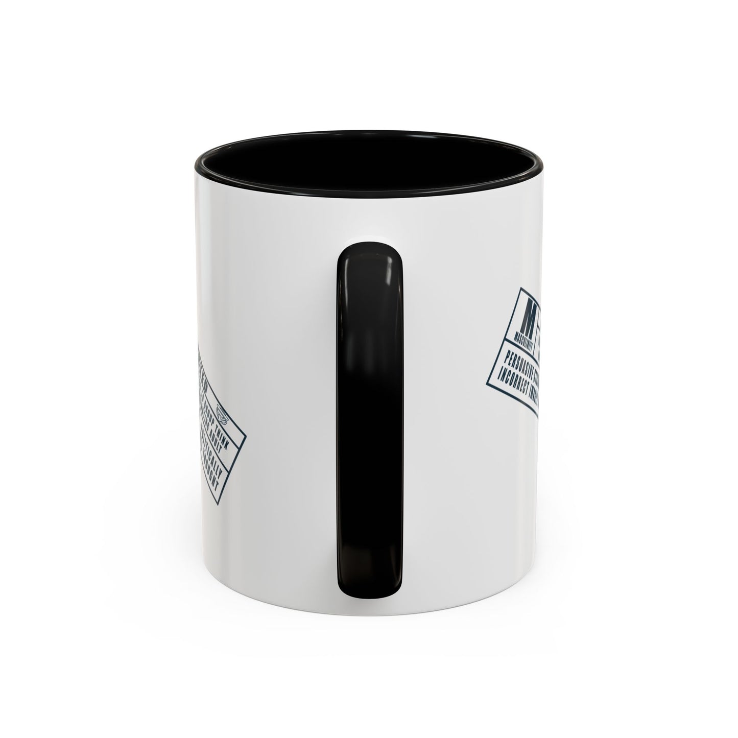 White mug with black interior and handle on a white background