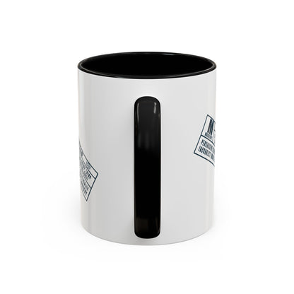 White mug with black interior and handle on a white background