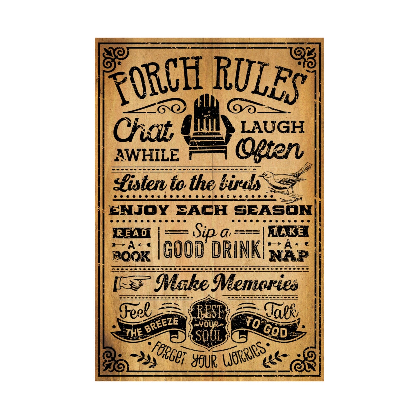 Decorative sign with text on a white background
