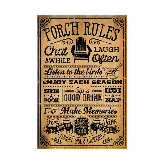 Decorative sign with text on a white background