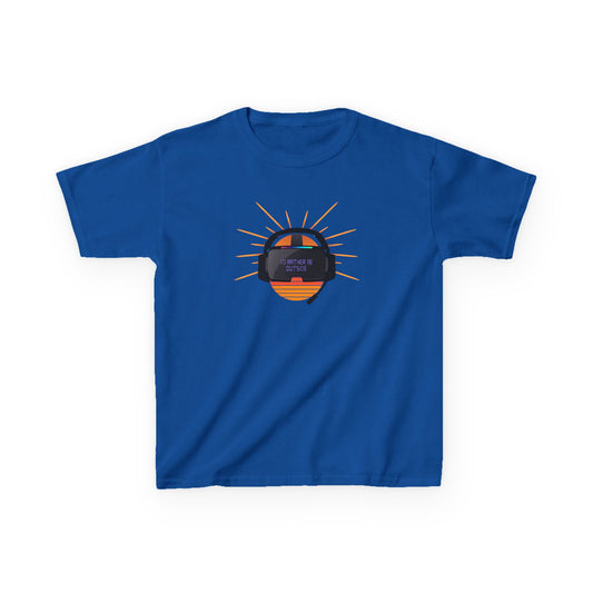 Blue t-shirt with a sun graphic on a white background
