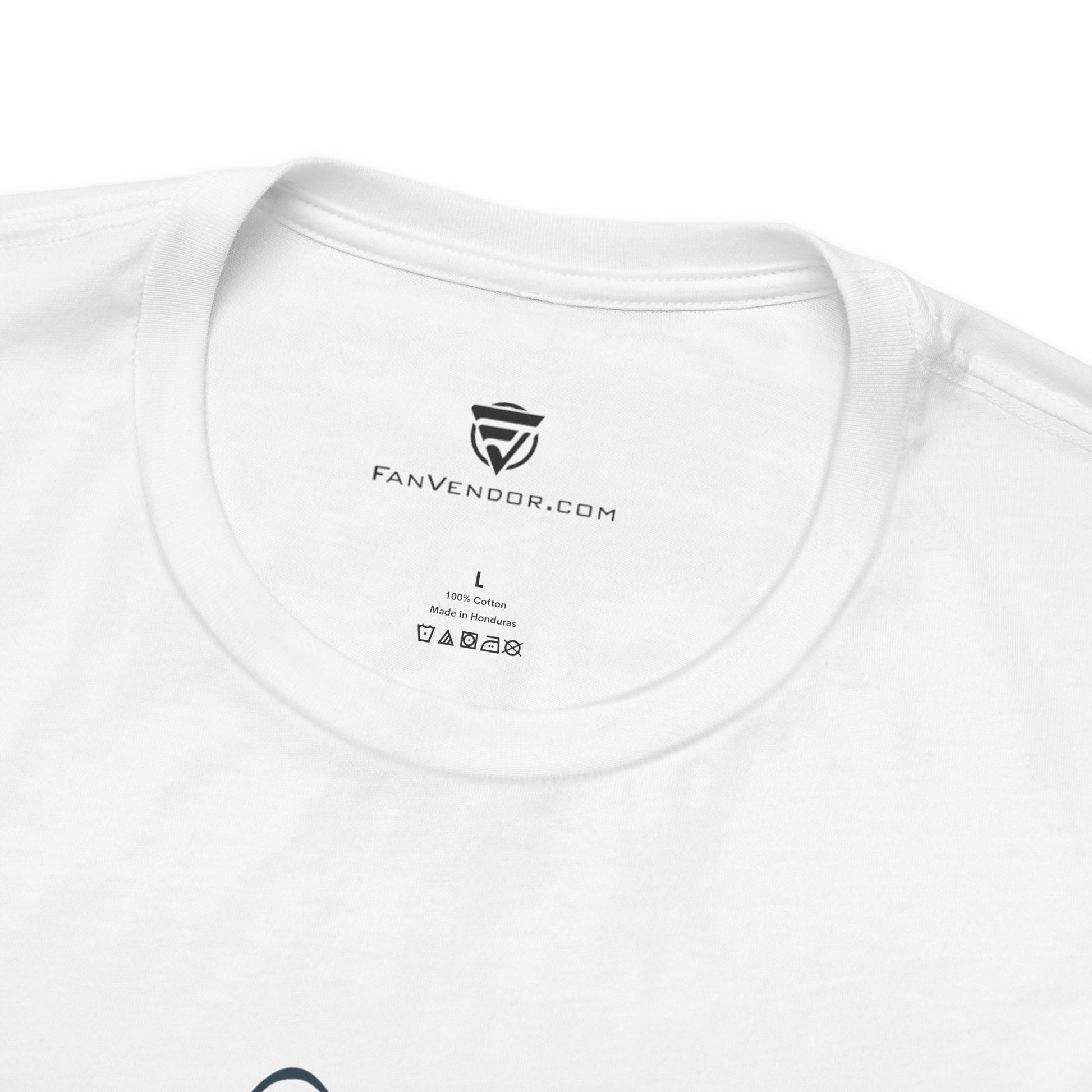 White t-shirt with 'Fanvendor.com' logo and text on a white background