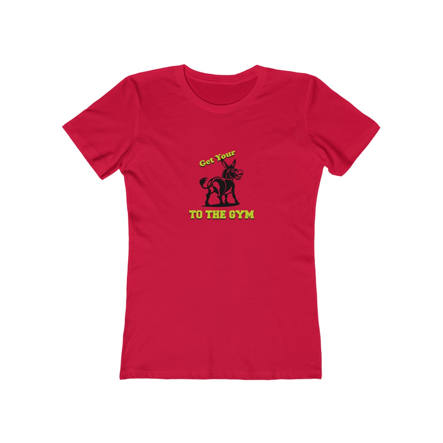 Red t-shirt with graphic and text on a white background