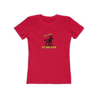 Red t-shirt with graphic and text on a white background