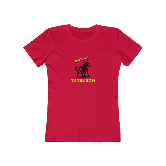 Red t-shirt with graphic and text on a white background