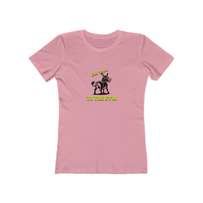 Pink t-shirt with a graphic and text on a white background
