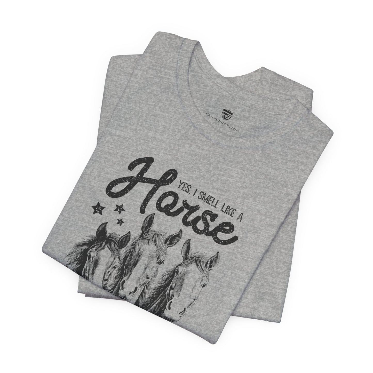 Gray t-shirt with horse design and text 