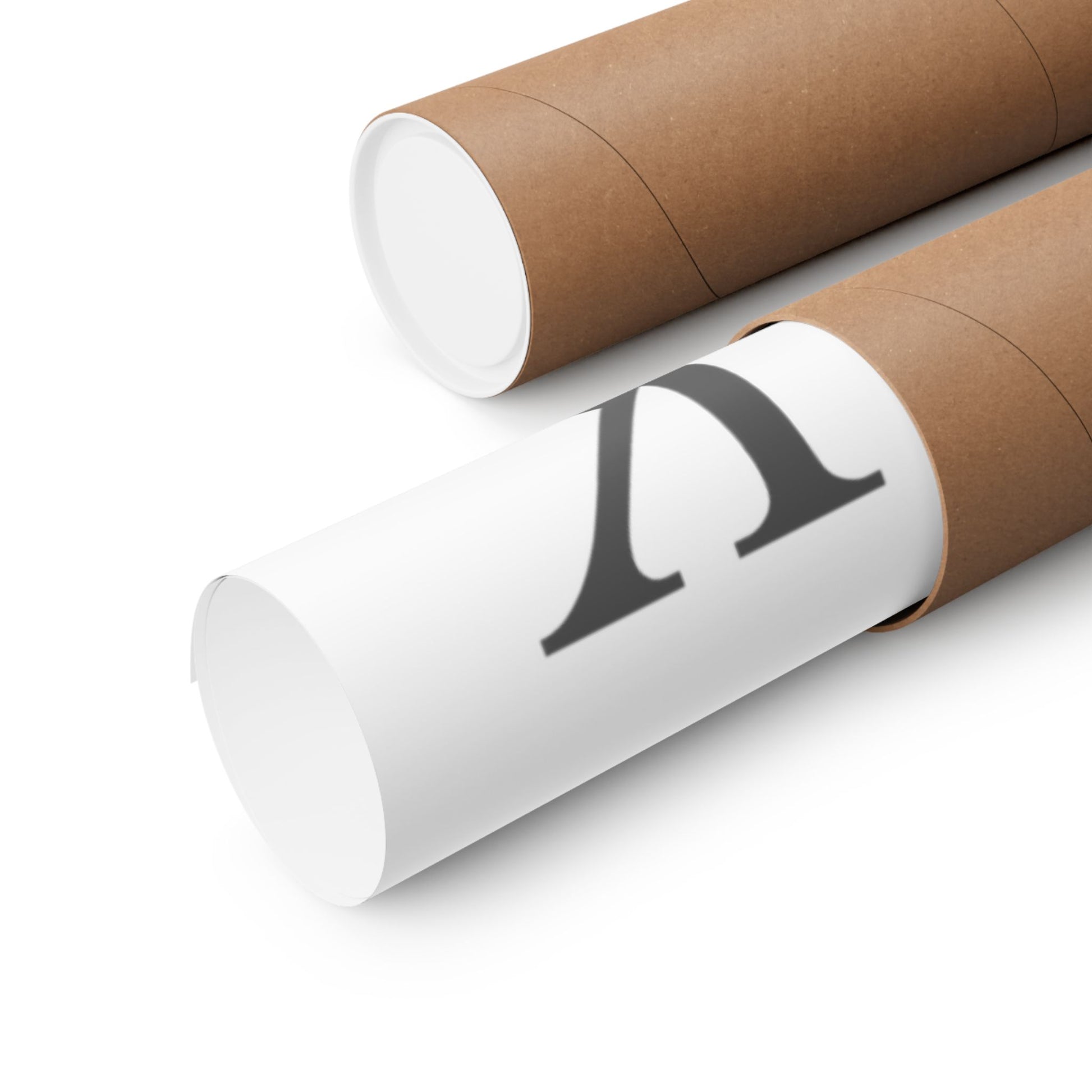 Two cardboard tubes with white paper rolls and a letter on a white background