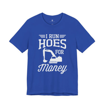 Blue t-shirt with white text and graphic on a white background