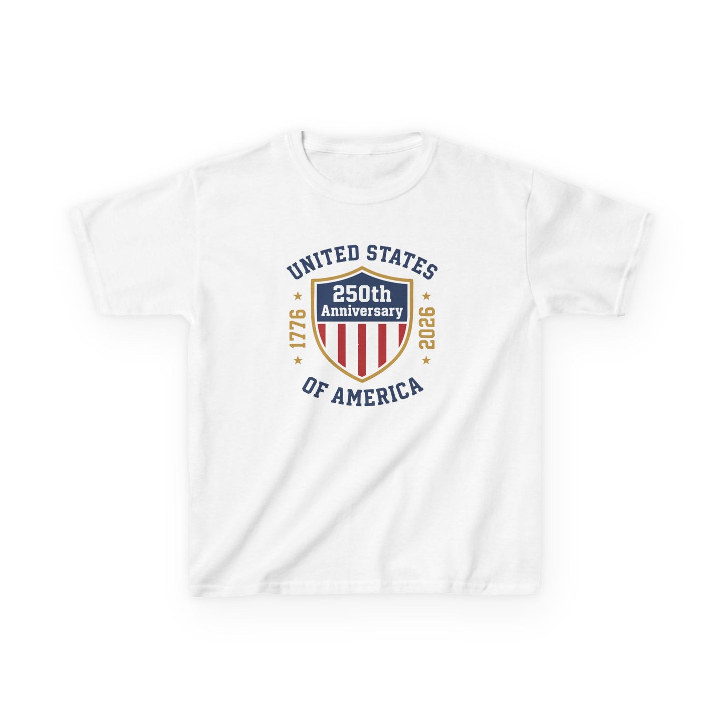 White t-shirt with 250th Anniversary of the United States design on a white background