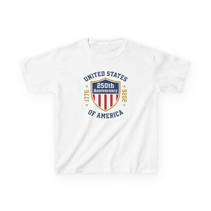 White t-shirt with 250th Anniversary of the United States design on a white background