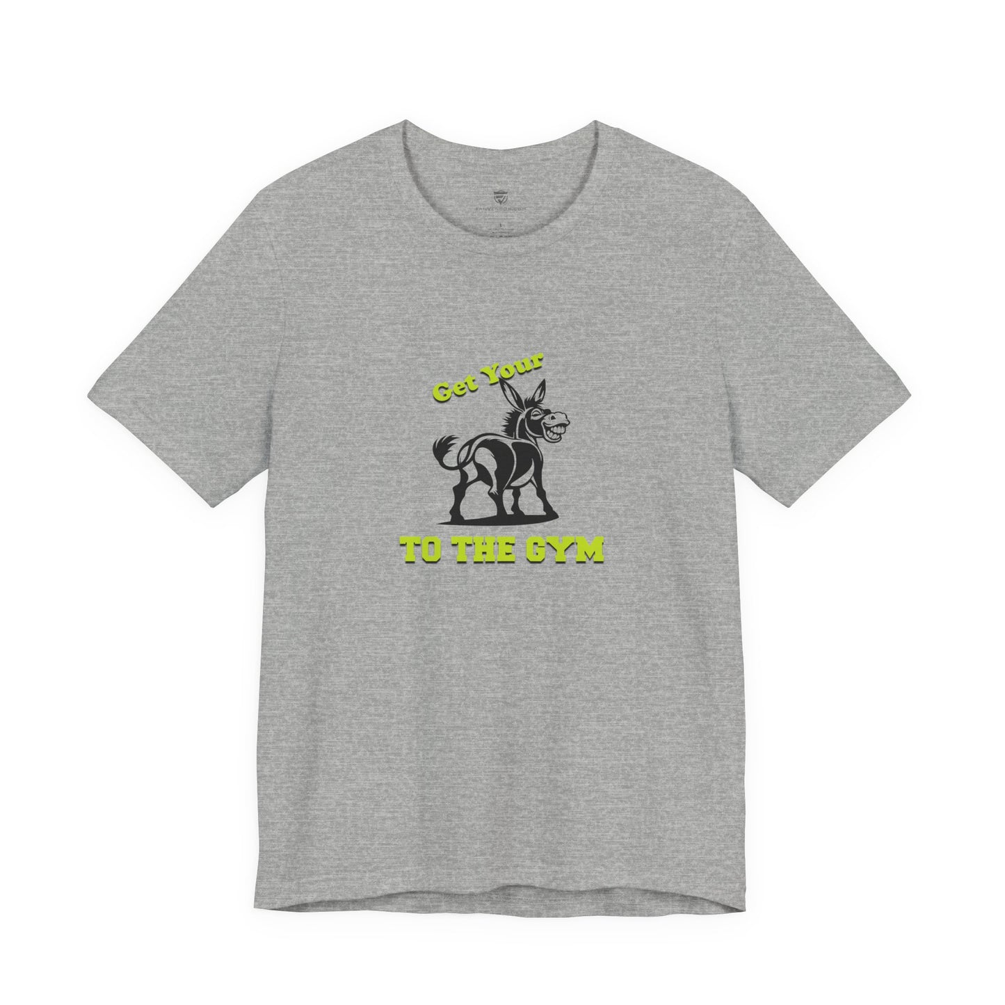 Gray t-shirt with a graphic and text on a white background
