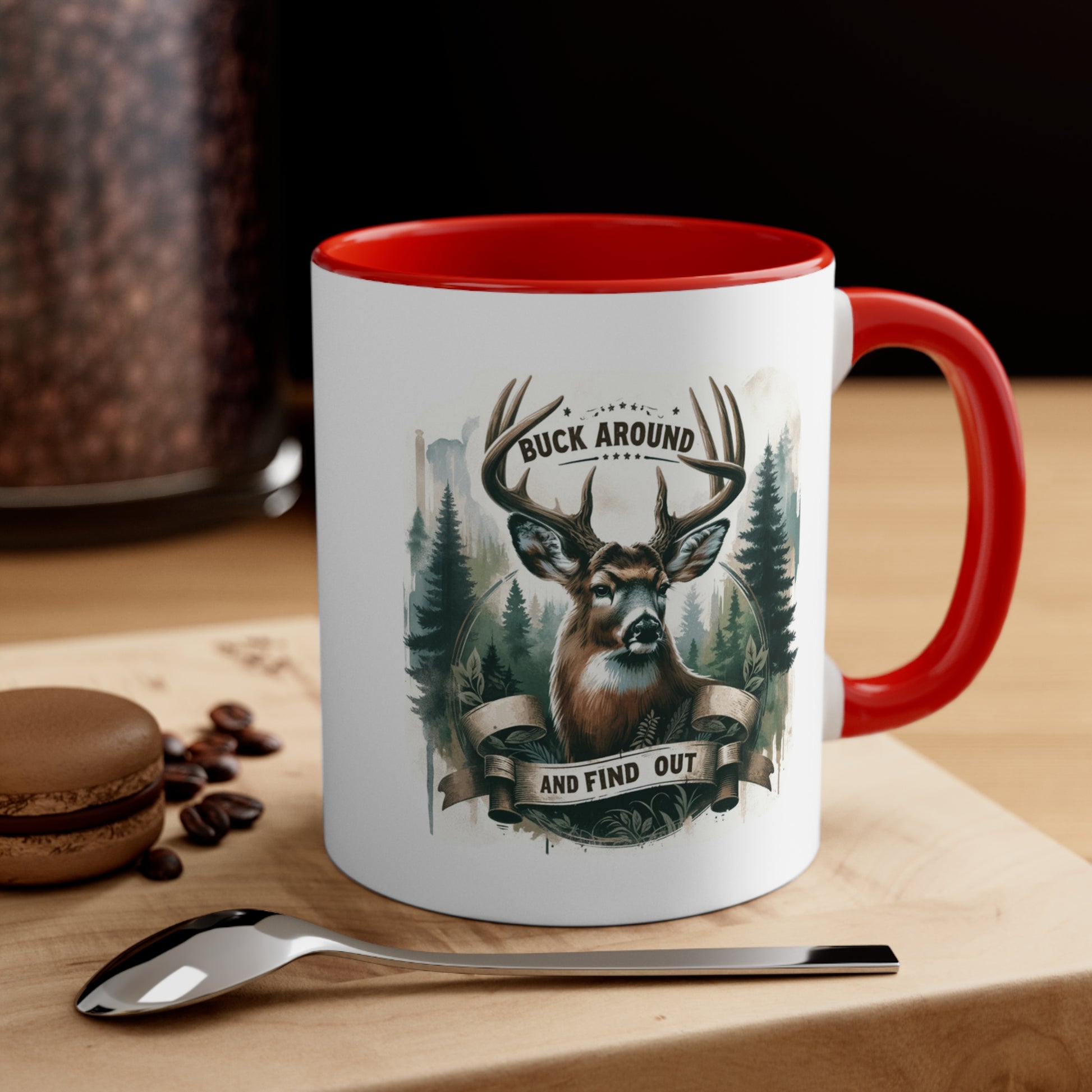 Accent Coffee Mug Cool Funny Deer Hunting Graphic Red