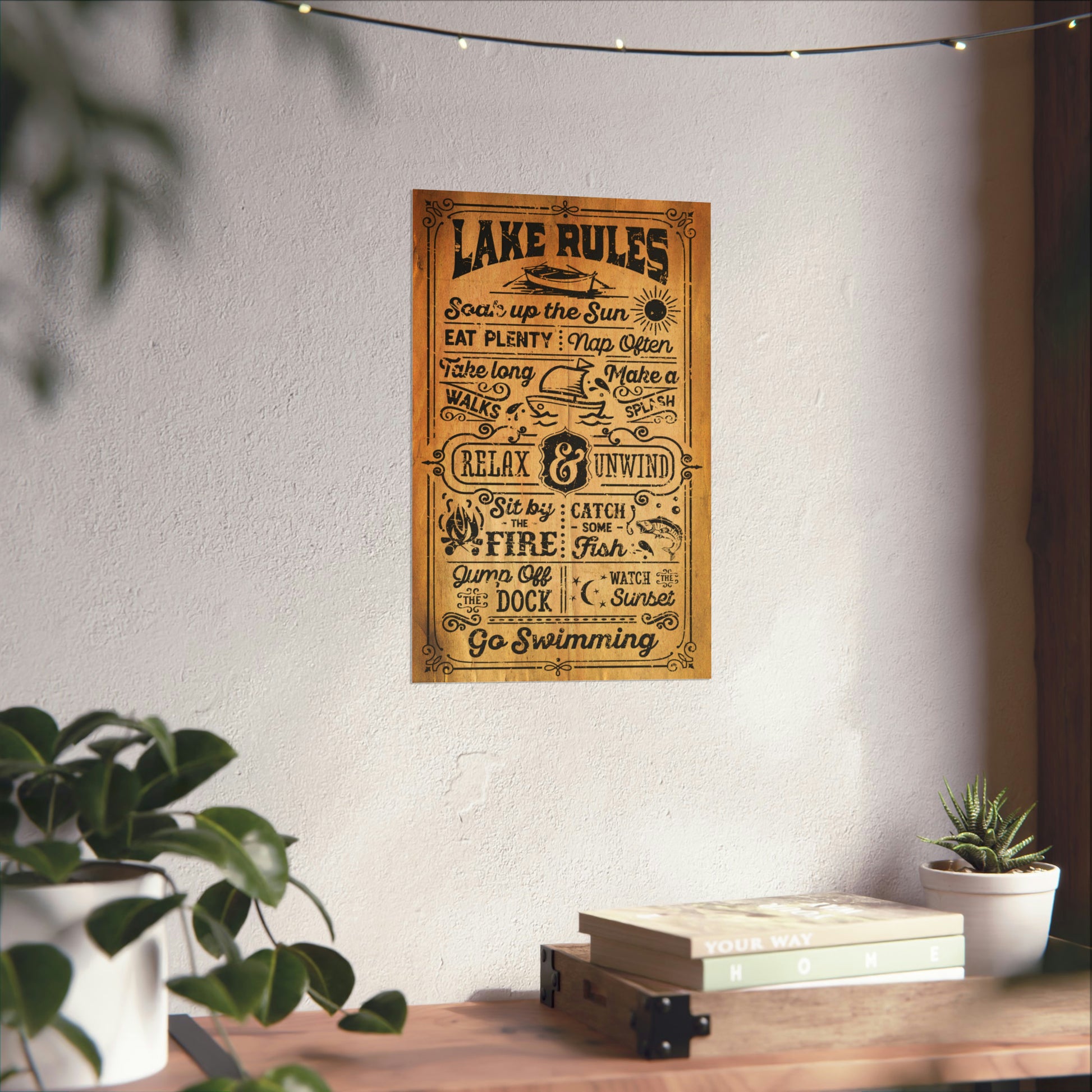 Cool Funny Poster Boat Lake Swimming 