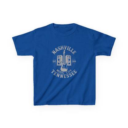 Blue t-shirt with graphic on a white background
