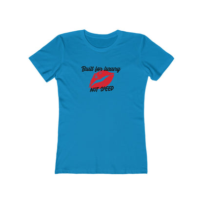 Blue t-shirt with red lips graphic and text on a white background