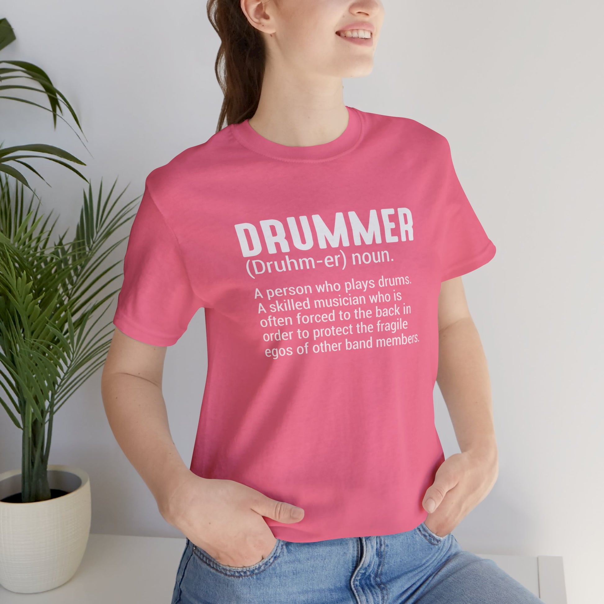 Funny Unisex T-Shirt Drummer Music Pink