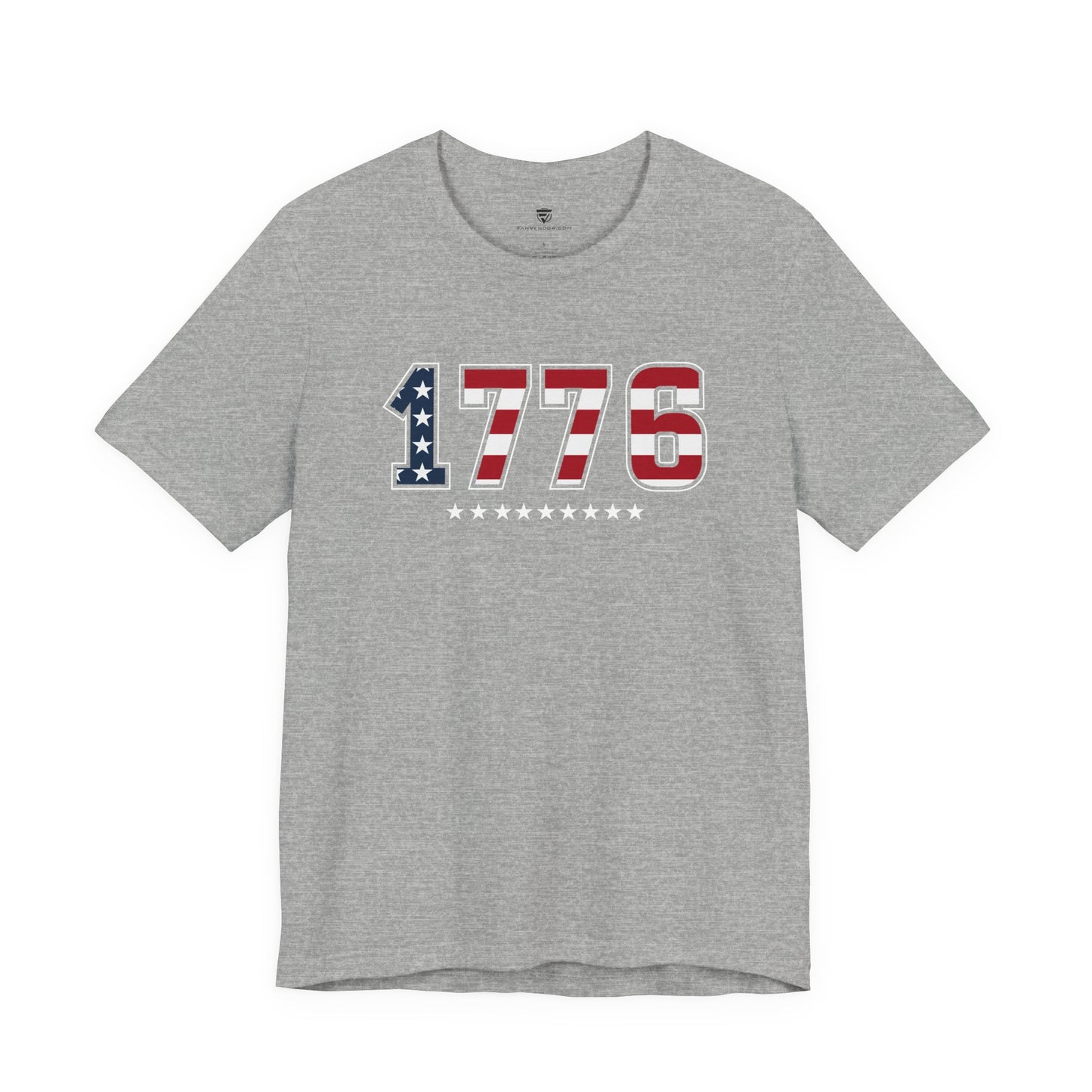 Gray t-shirt with '1776' printed on a white background