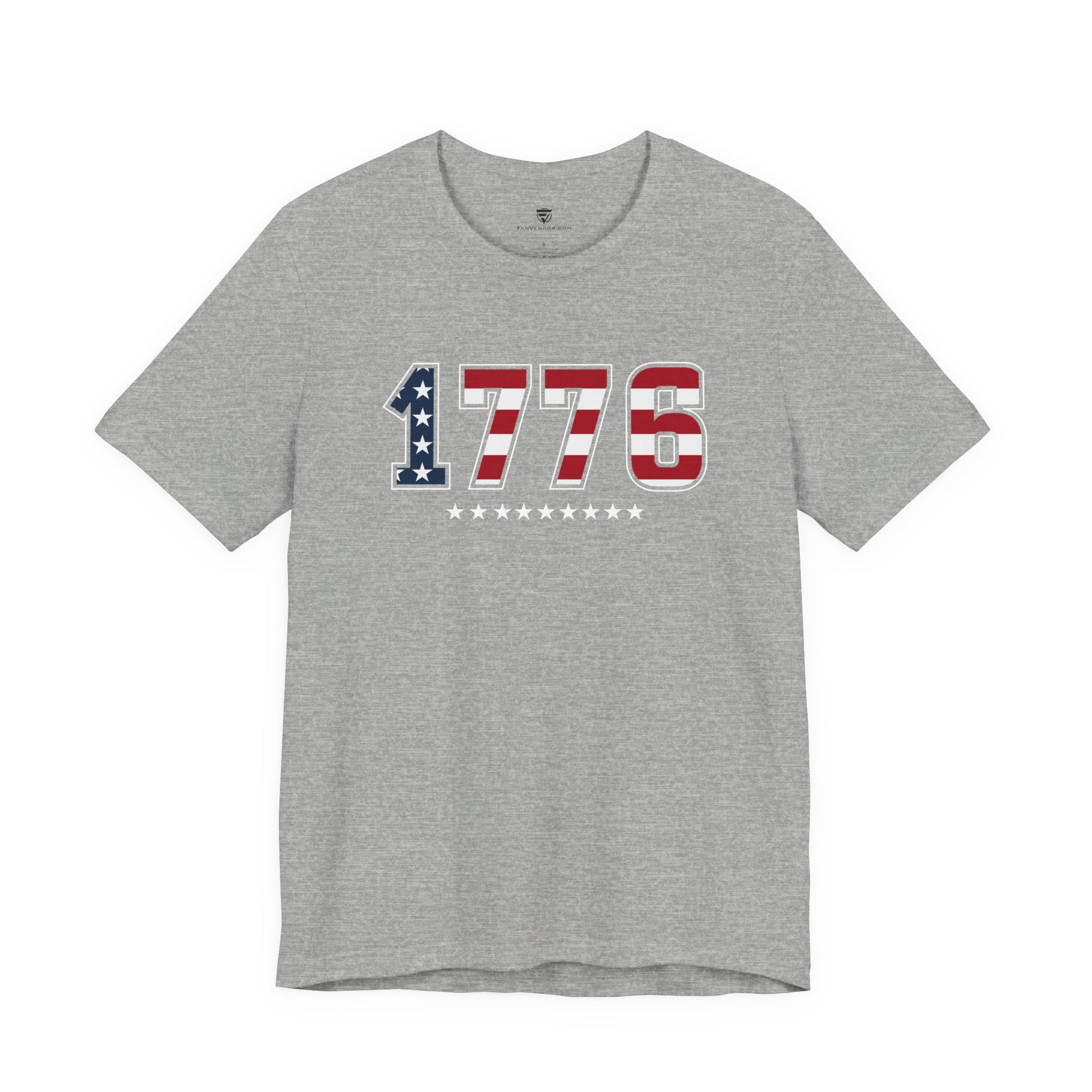 Gray t-shirt with '1776' printed on a white background