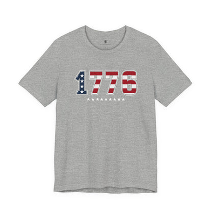 Gray t-shirt with '1776' printed on a white background
