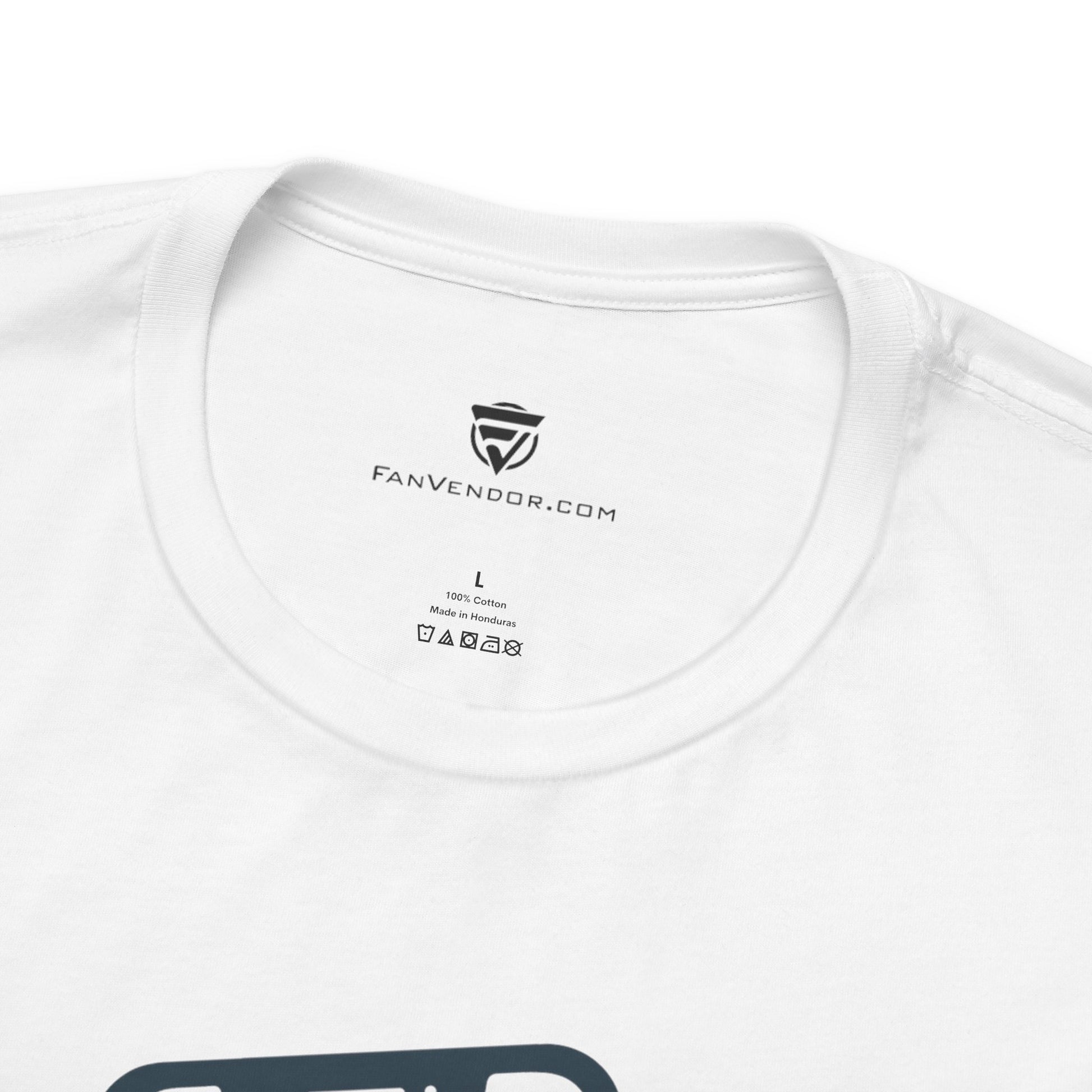 White t-shirt with 'Fanvendor.com' logo and text on a white background