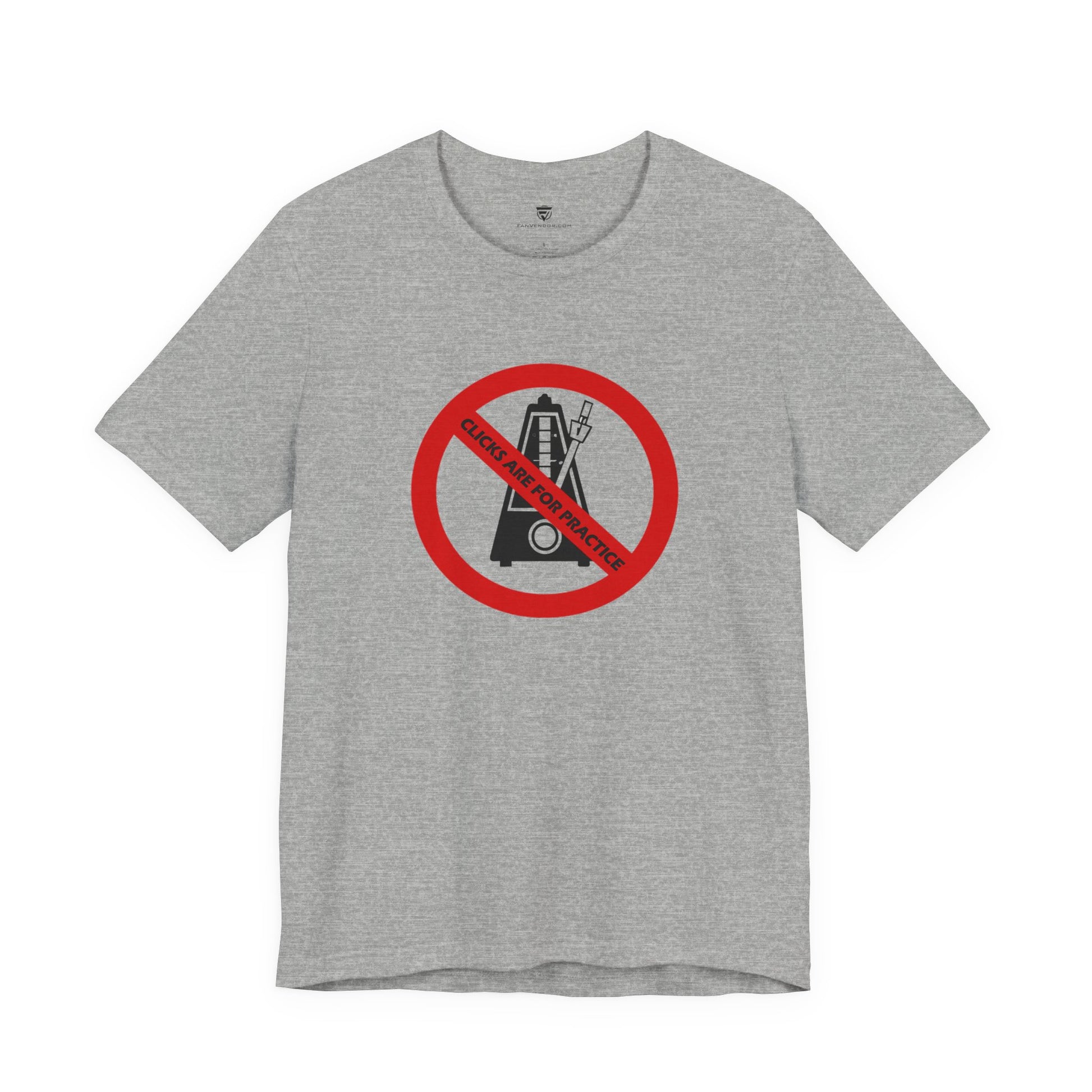 Gray t-shirt with a red and black graphic on a white background