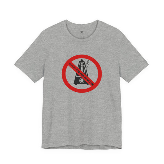 Gray t-shirt with a red and black graphic on a white background