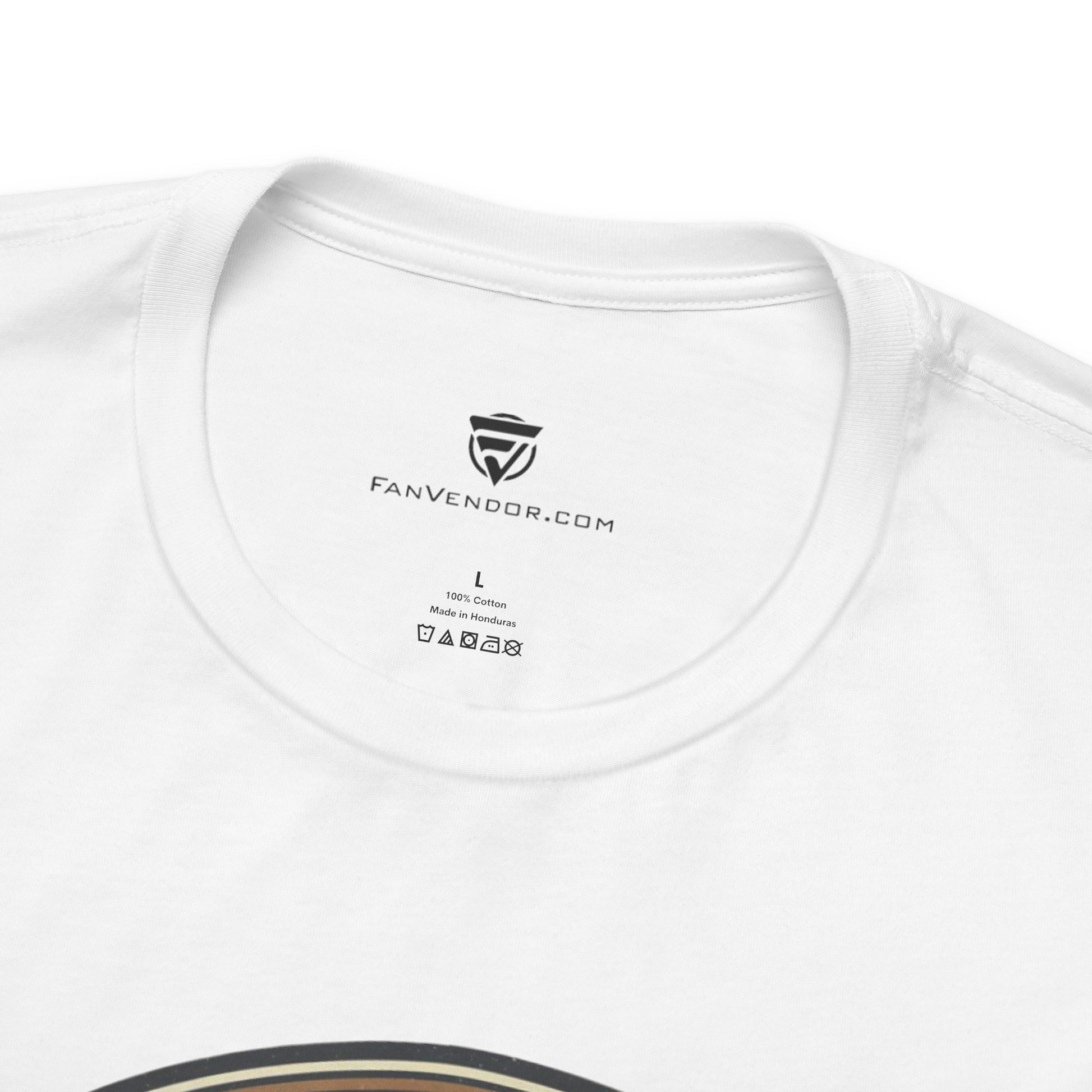 White t-shirt with 'FanVendor.com' logo and text on a white background