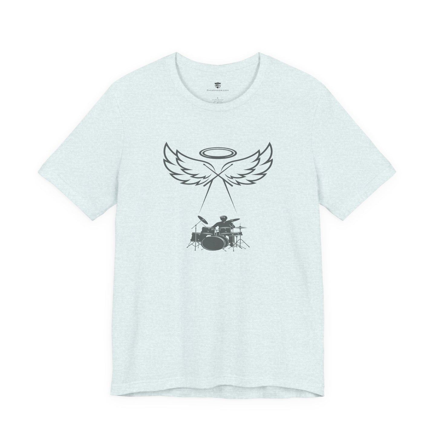 Light blue t-shirt with black graphic design on a white background