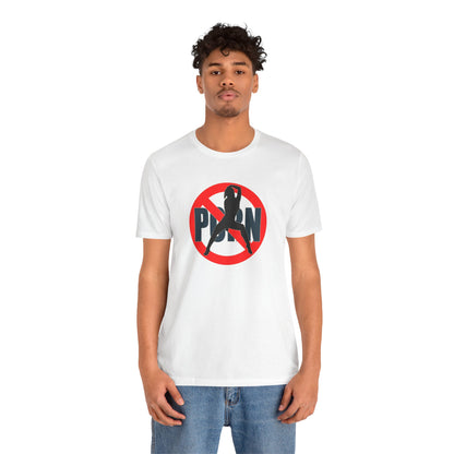 Person wearing a white t-shirt with a graphic design on a white background