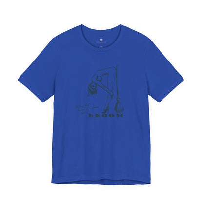 Blue t-shirt with black graphic design on a white background