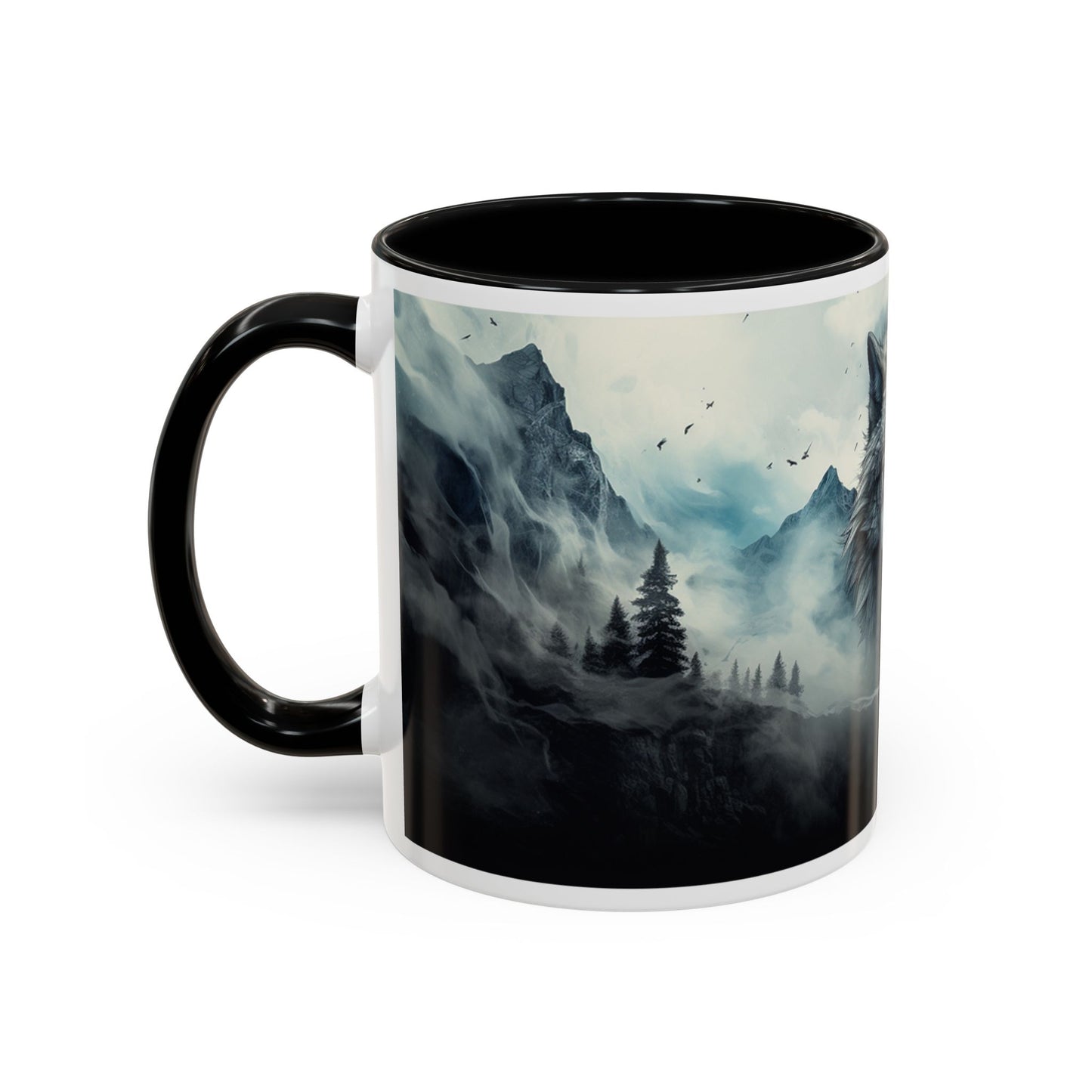 Mug with a mountain and forest design on a white background