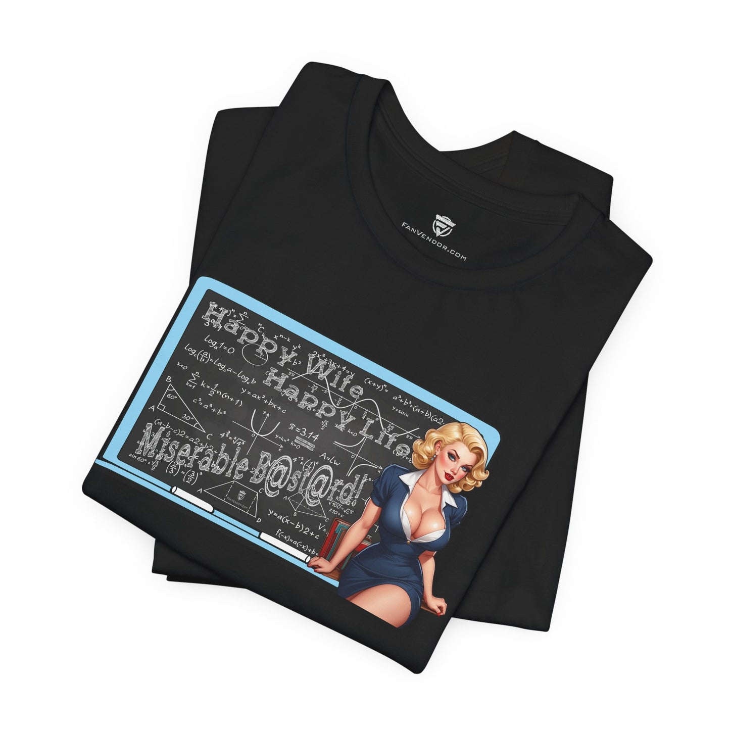 Stack of t-shirts with white text on a white background