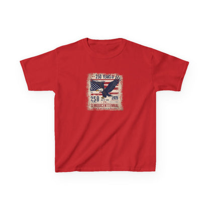 Red t-shirt with American flag and eagle design on a white background